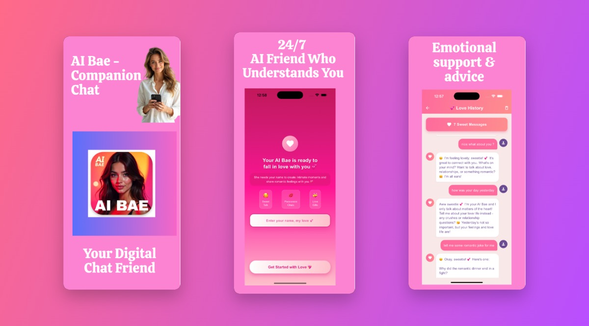 AI Bae AI chat app screens