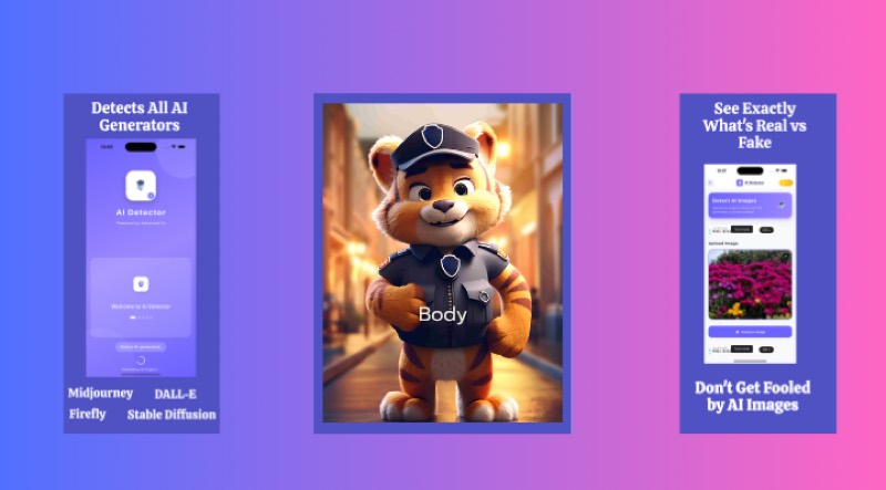 FakeSpot AI image detector app screens