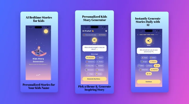 Kidzo AI app screens